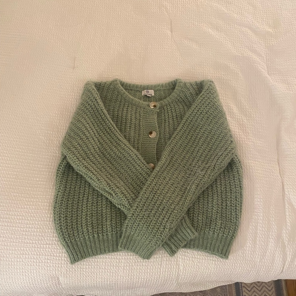 Verge Girl Sage Green Fuzzy Cardigan